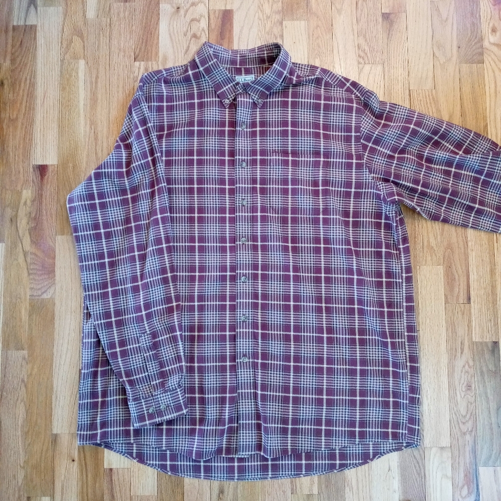 Vintage LL Bean Tan/Red Plaid Button-Down 2XL